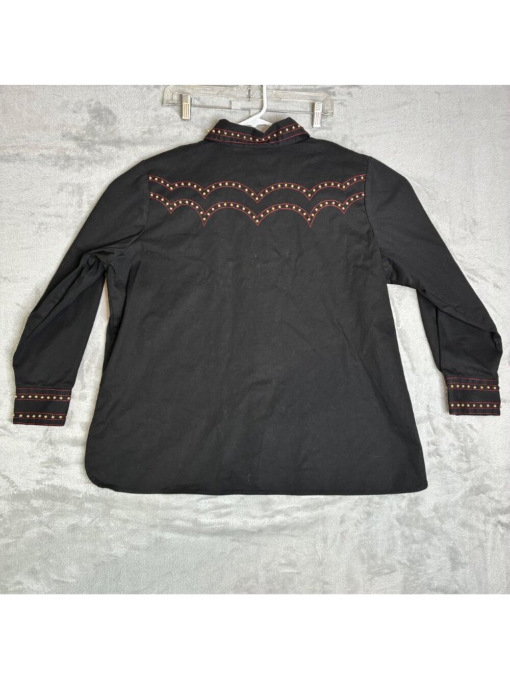 Bob Mackie Black Western-Style Studded Button-Up Shirt 1X Cotton Blend - Picture 8 of 10